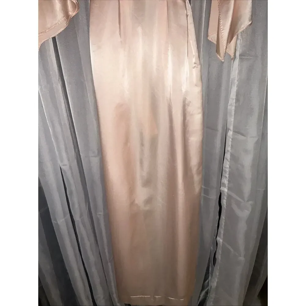 VTG Blush Pink Satin Elegant Long Lounge Robe With Kimono Sleeve Detail Large